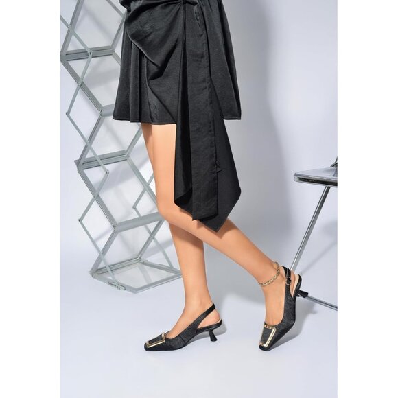 SICARE Slingback Kitten Heels Synthetic Black Closed Square Toe Low Heel Pumps - Picture 8 of 8